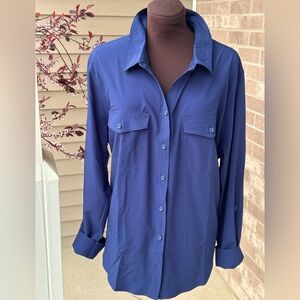 NWOT EDDIE BAUER sXXL classic navy ‘Departure Shirt’-easy care poly blend